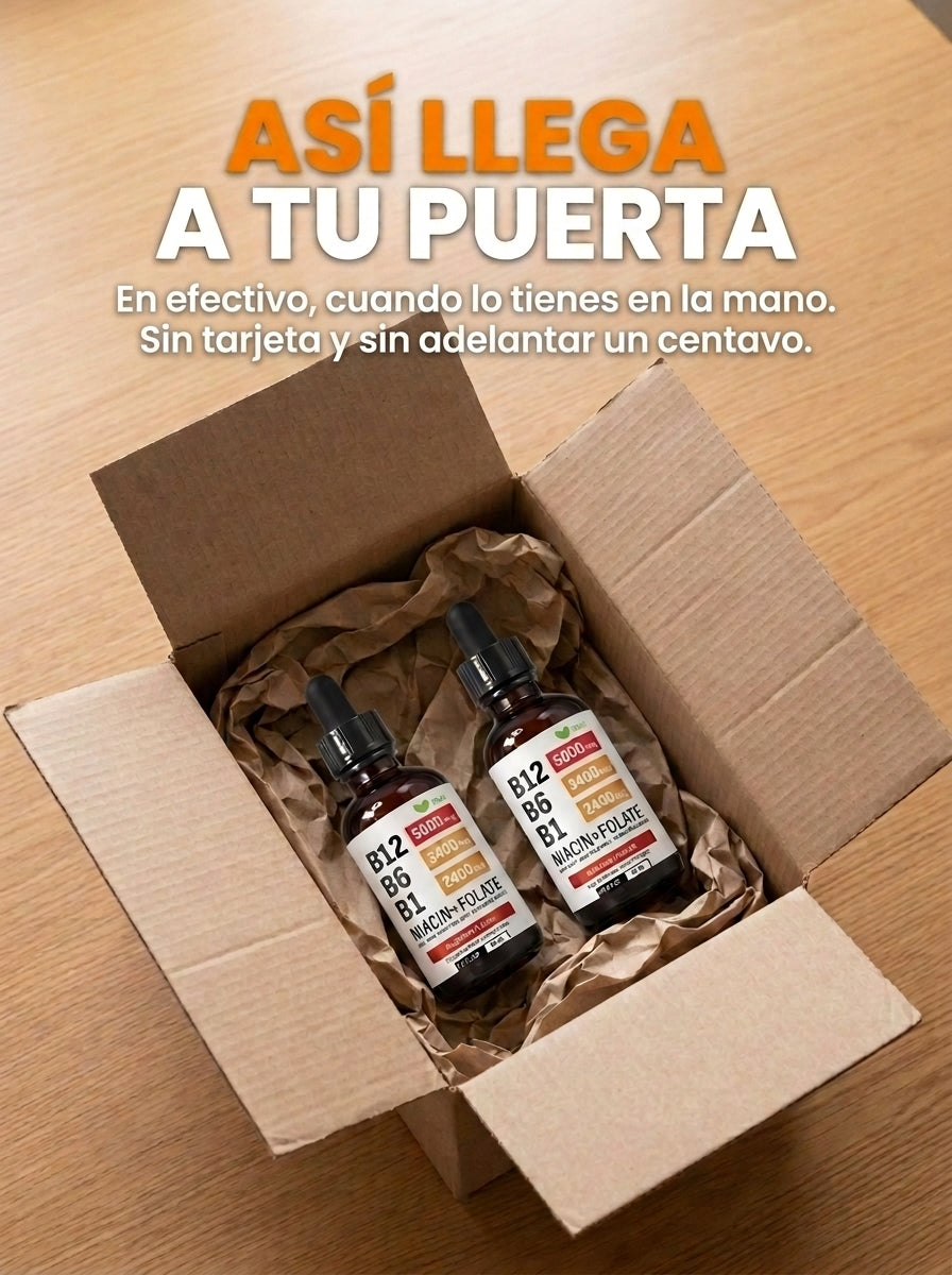 Etiqueta del complejo B12 líquido con las dosis de B12, B6 y B1